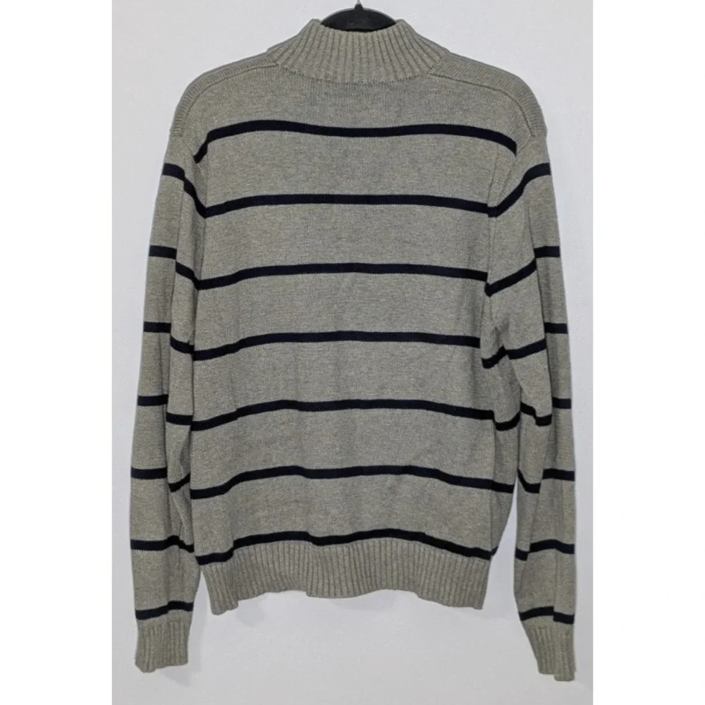 VTG Polo Ralph Lauren 1/4 Zip Sweater Men Large Gray Striped Mock Neck Pullover